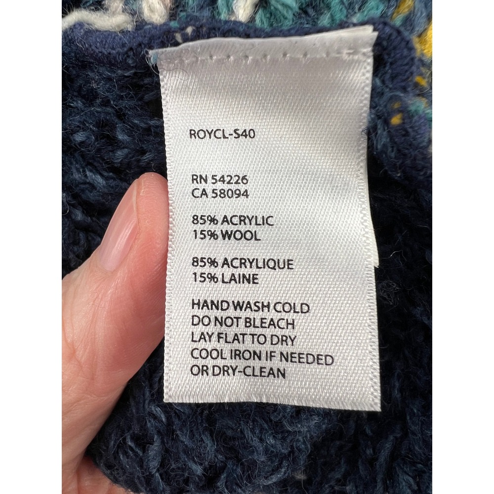 Royal Robbins Sweater Sz L Blue Fair Isle Zip Up Hooded Cardigan Aztec - Picture 9 of 10